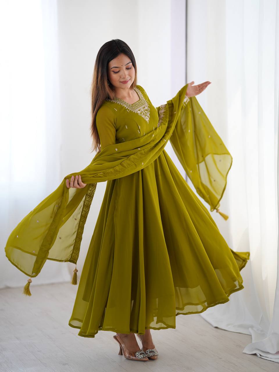 Regal Heavy Fox Georgette Anarkali Set with Dupatta & Pant