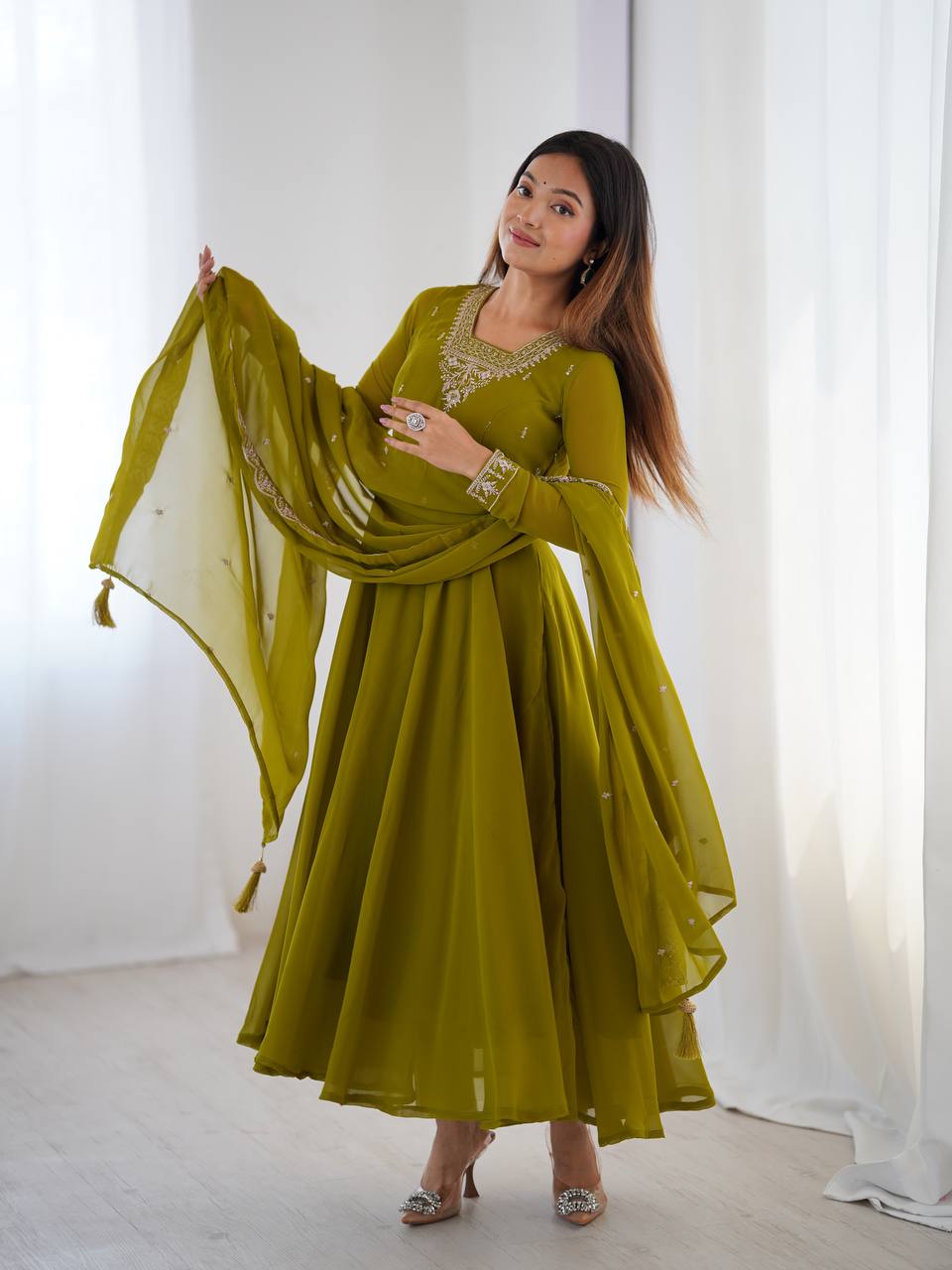 Regal Heavy Fox Georgette Anarkali Set with Dupatta & Pant