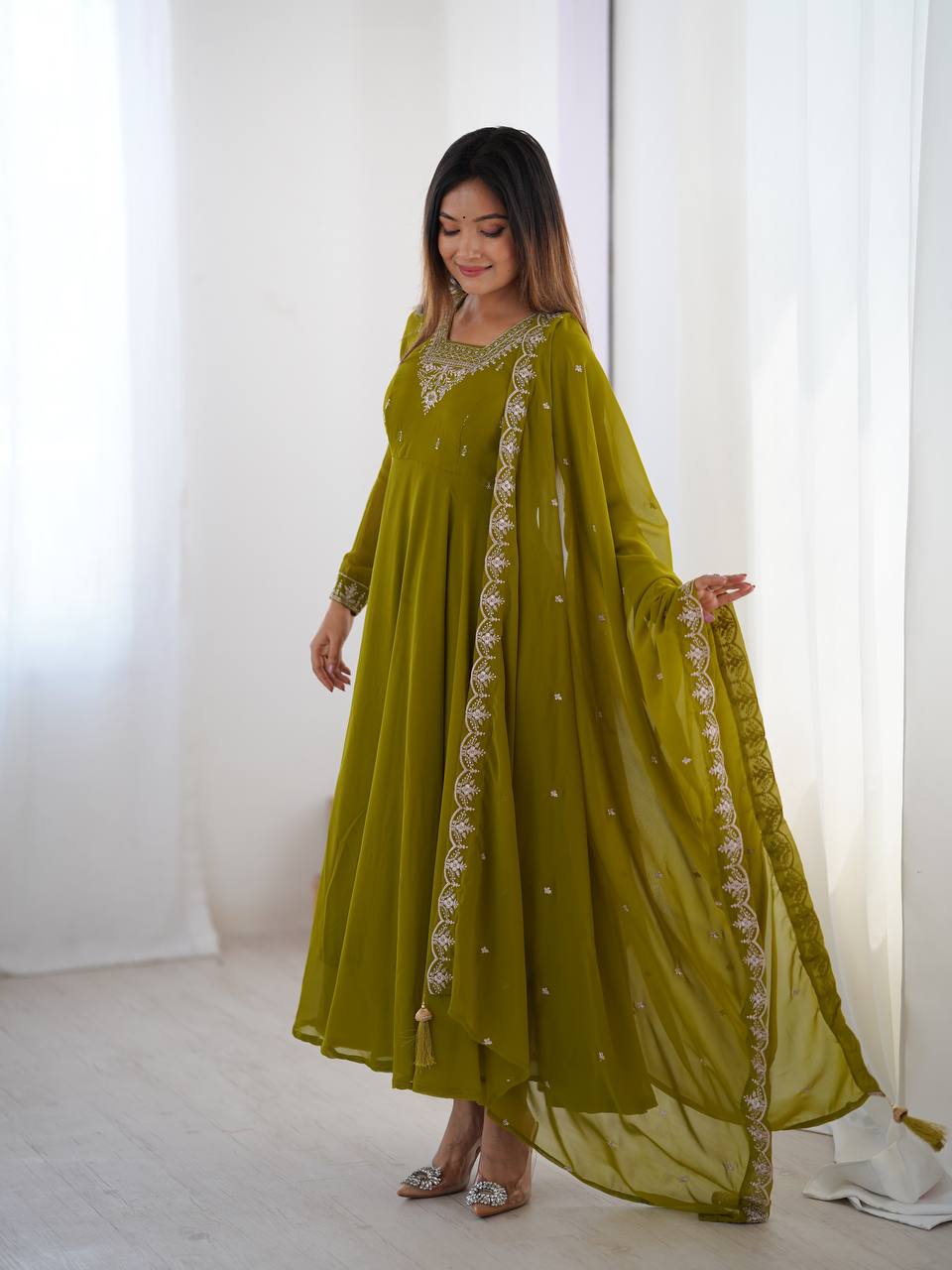 Regal Heavy Fox Georgette Anarkali Set with Dupatta & Pant