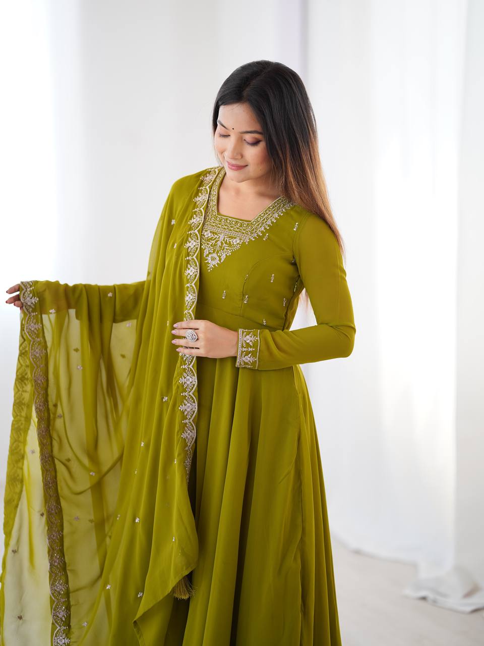 Regal Heavy Fox Georgette Anarkali Set with Dupatta & Pant