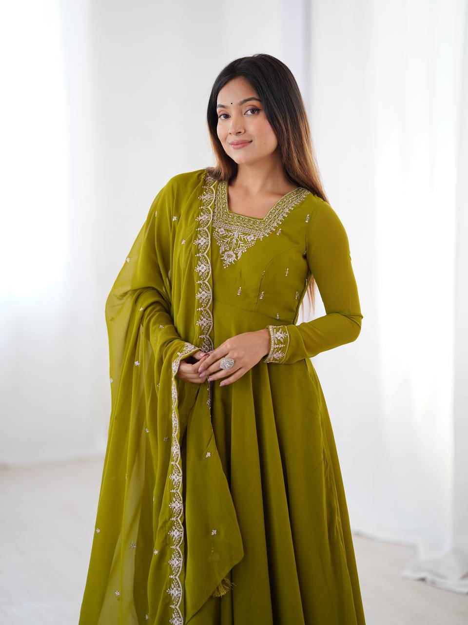 Regal Heavy Fox Georgette Anarkali Set with Dupatta & Pant