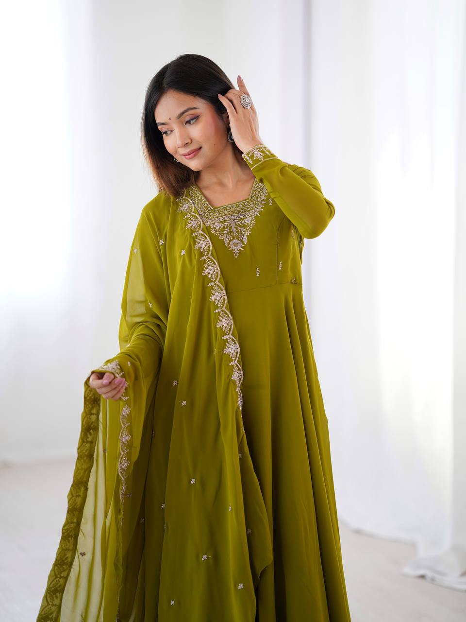 Regal Heavy Fox Georgette Anarkali Set with Dupatta & Pant