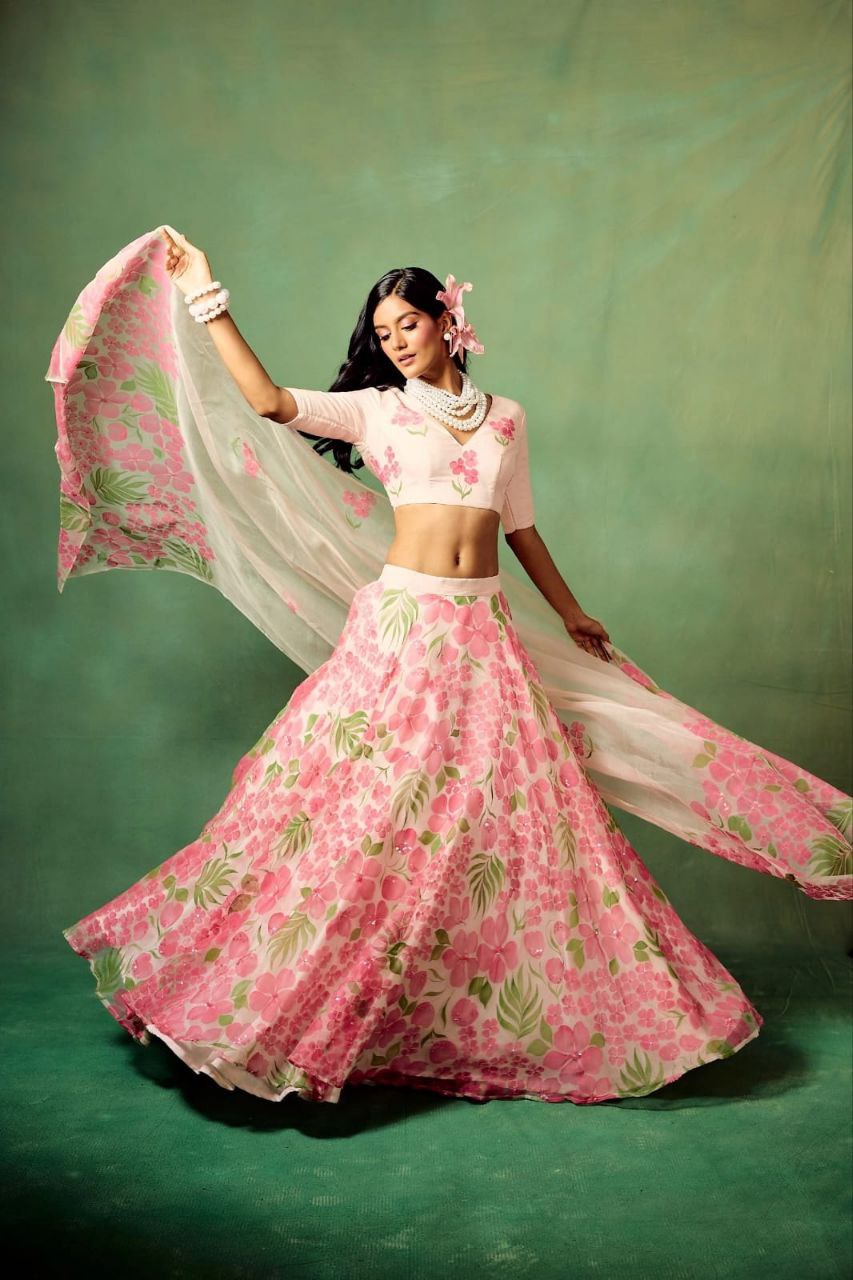Bloom in Elegance – Premium Floral Print Lehenga Set