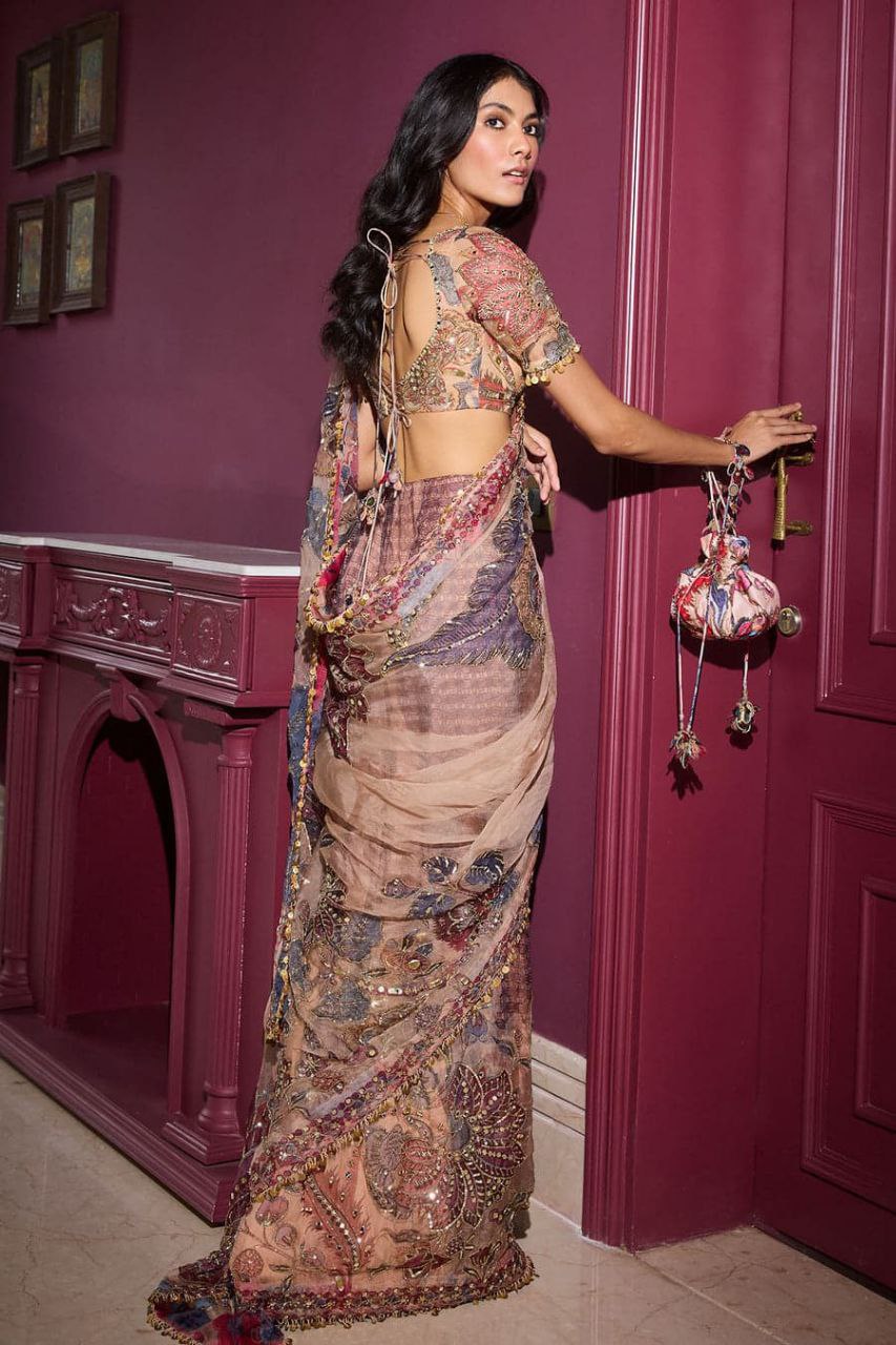 Luxury Butterfly Net Saree with Dual Side Sequence Blouse