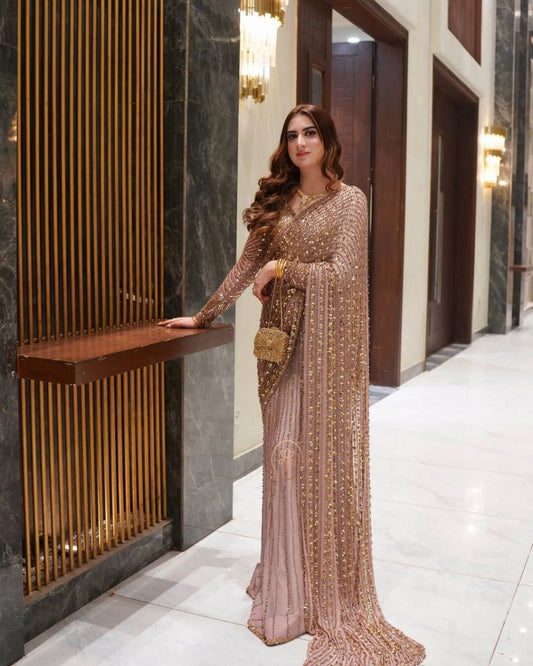 Glamorous Party Wear Sequin Saree with Full Work Blouse