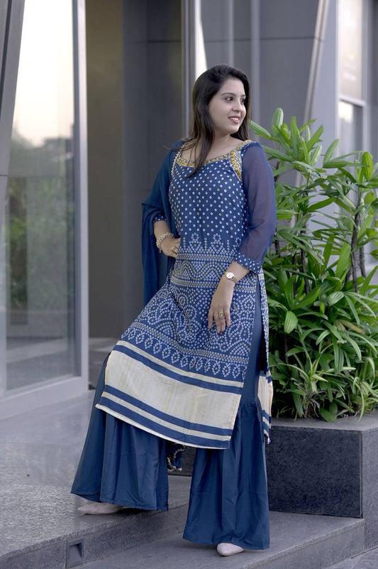 Premium Cotton Thread Sharara Set With Thread Embroidery