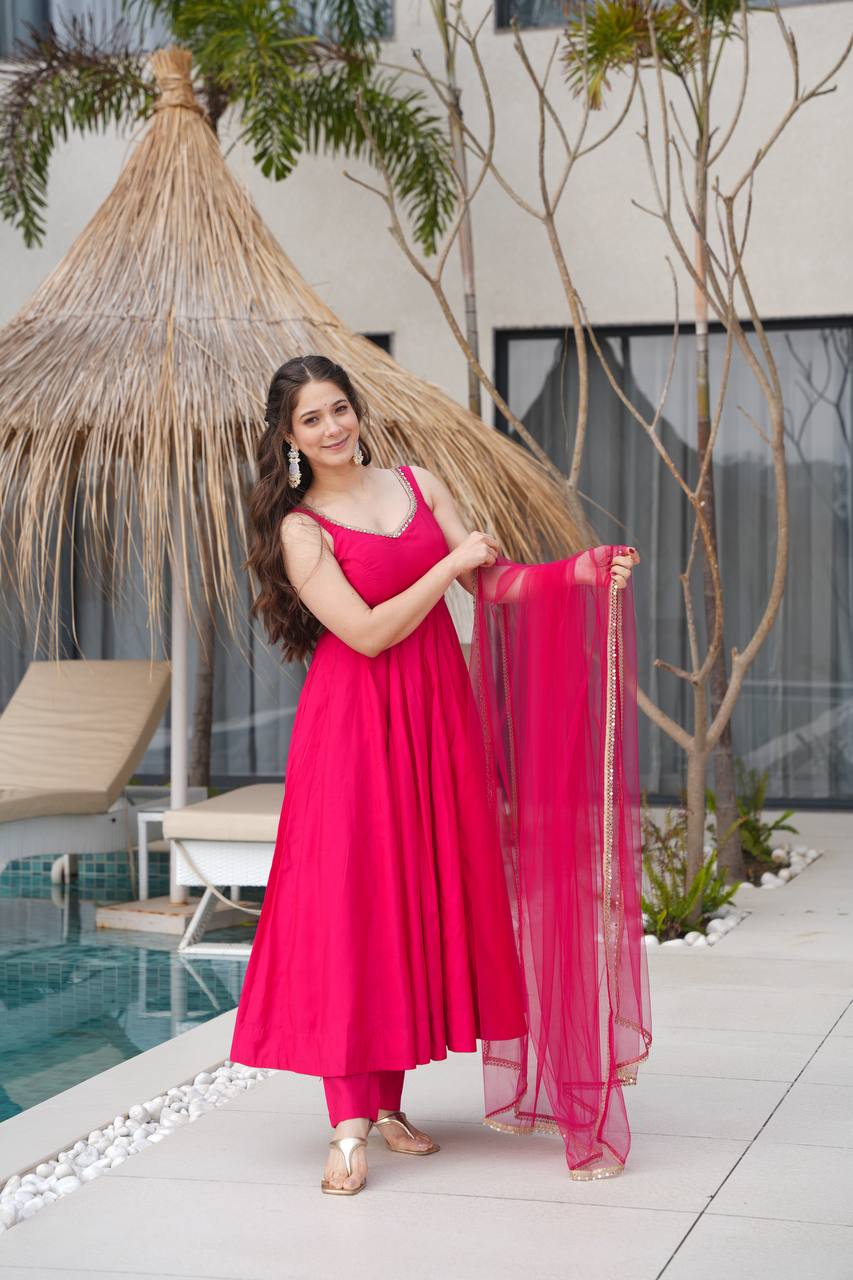 Elegant Marble Print Anarkali Set with Dupatta