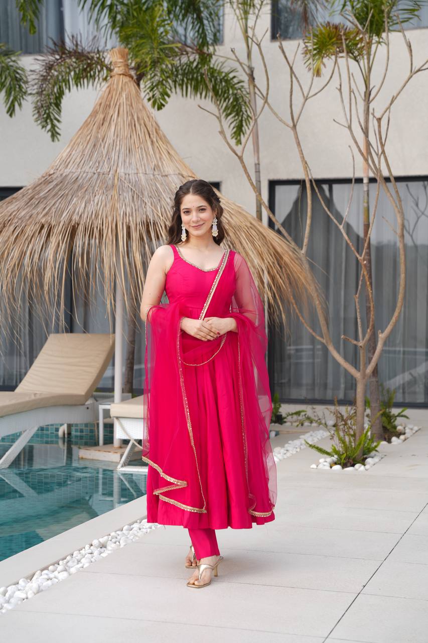 Elegant Marble Print Anarkali Set with Dupatta