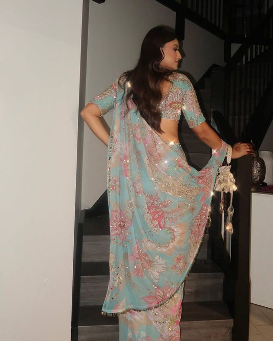 Premium Blue Tabby Silk Saree