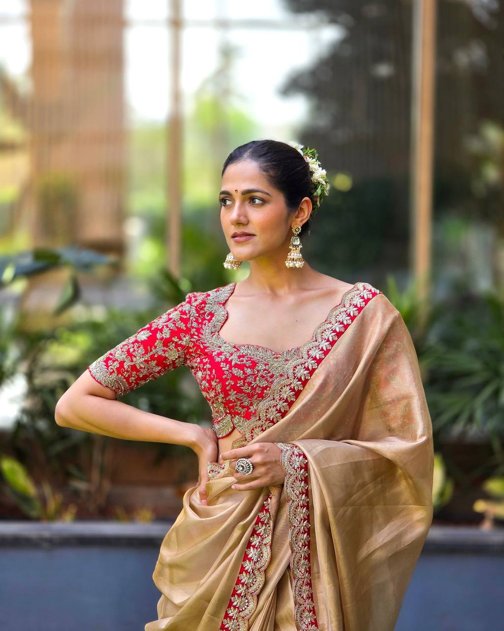 Premium Zoya Gold Soft Tissue Saree
