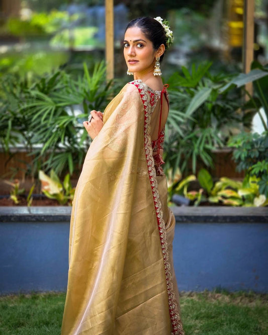 Premium Zoya Gold Soft Tissue Saree