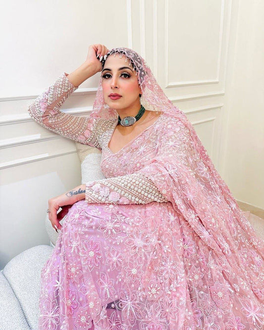 Embrace tradition modern Pink Butterfly Net Saree