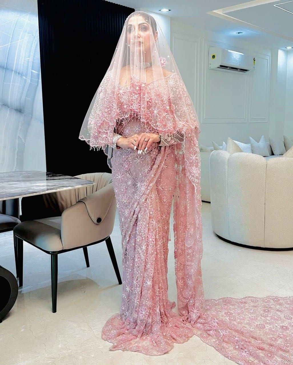 Embrace tradition modern Pink Butterfly Net Saree