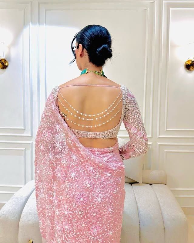 Embrace tradition modern Pink Butterfly Net Saree