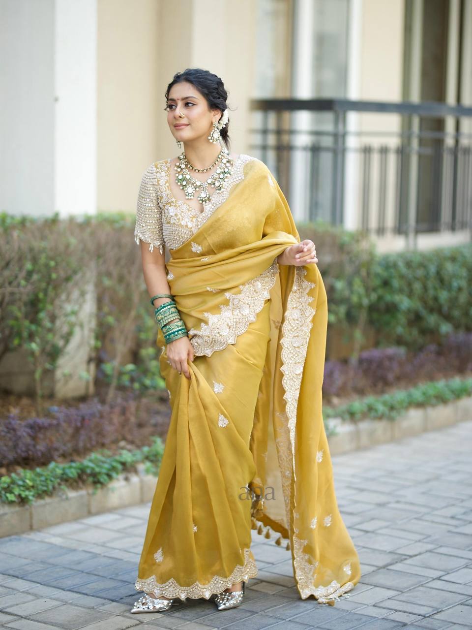 Yellow Soft Tebby Silk Saree Embroidery Border