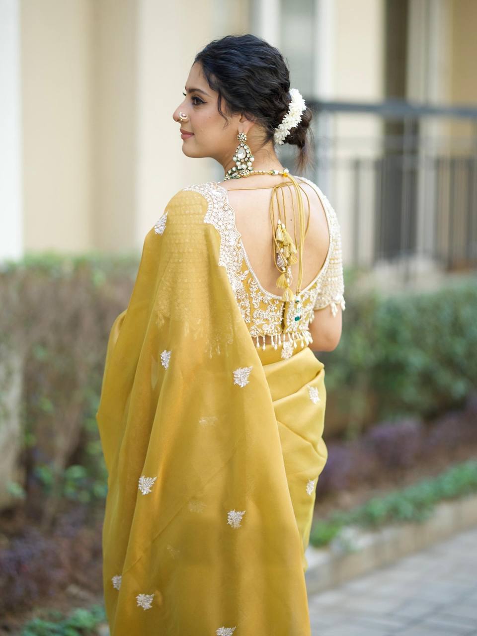 Yellow Soft Tebby Silk Saree Embroidery Border