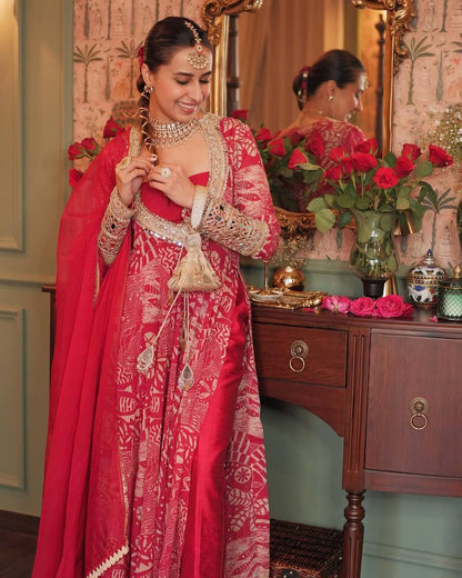 NEW TRENDY FOUR PIECE INDO WESTERN TOP BOTTOM BLOUSE WITH DUPATTA IN EMBROIDERED WORK