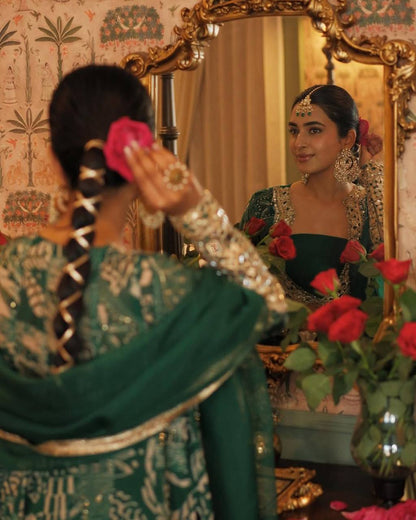 NEW TRENDY FOUR PIECE INDO WESTERN TOP BOTTOM BLOUSE WITH DUPATTA IN EMBROIDERED WORK