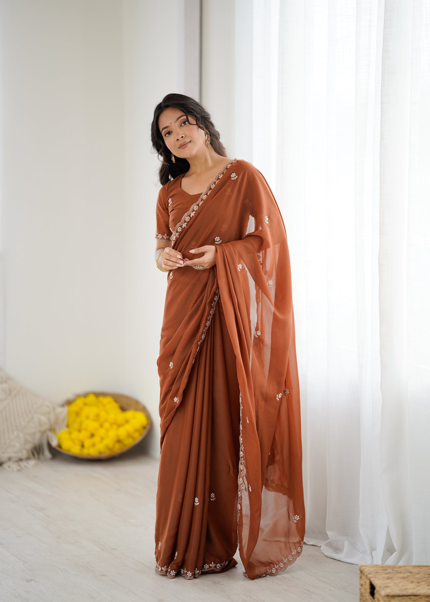 Georgette Silk Saree with Embroidery & Moti Work