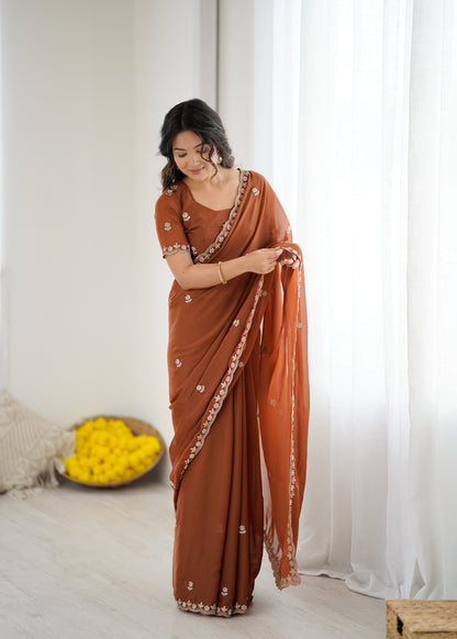 Georgette Silk Saree with Embroidery & Moti Work