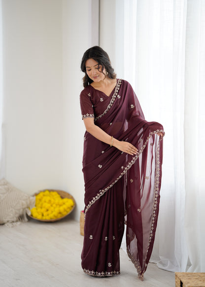 Georgette Silk Saree with Embroidery & Moti Work