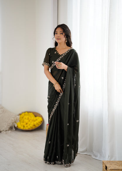 Georgette Silk Saree with Embroidery & Moti Work