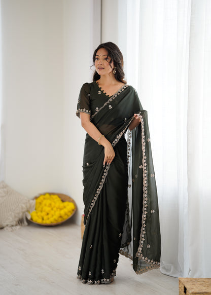 Georgette Silk Saree with Embroidery & Moti Work
