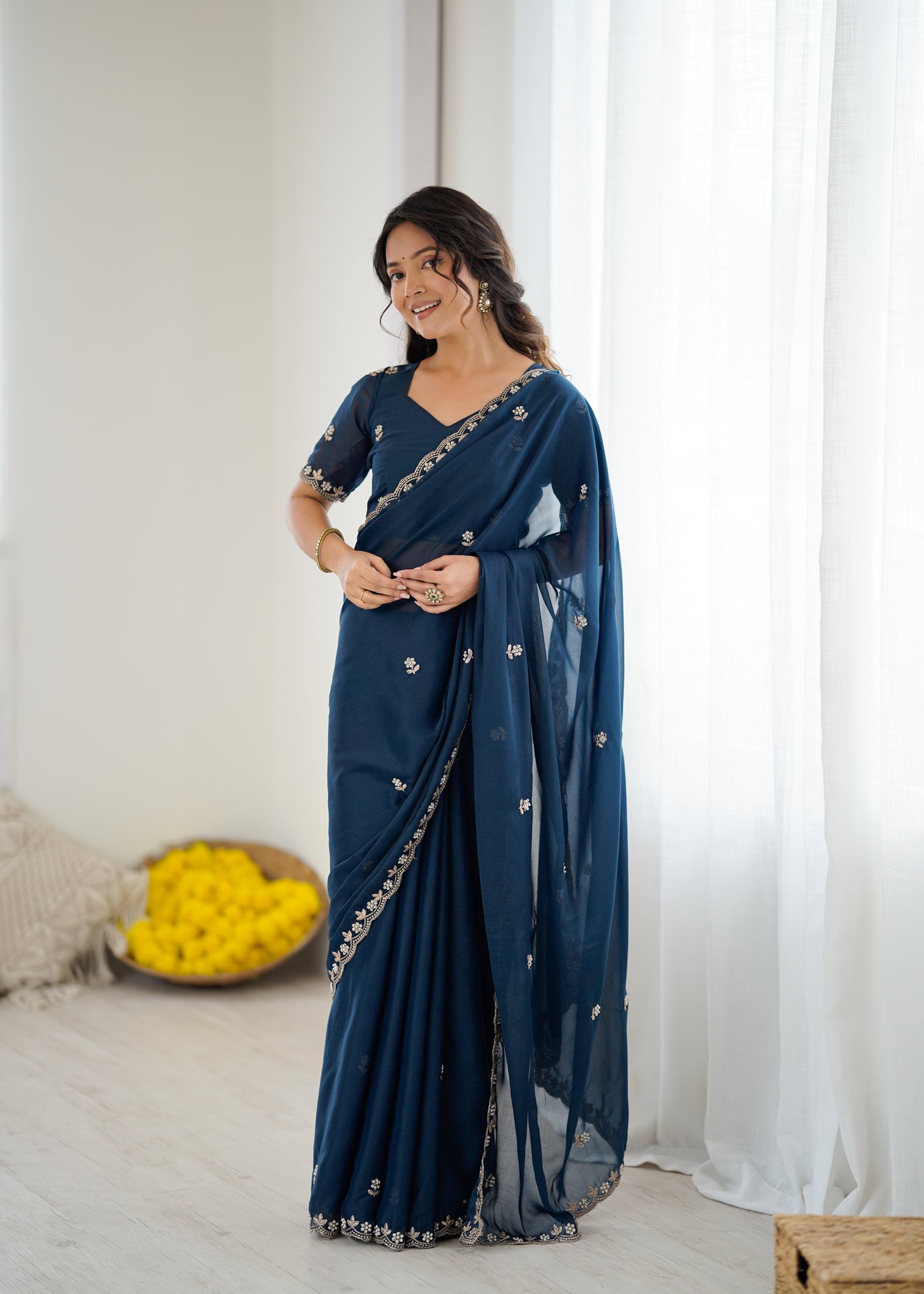 Georgette Silk Saree with Embroidery & Moti Work