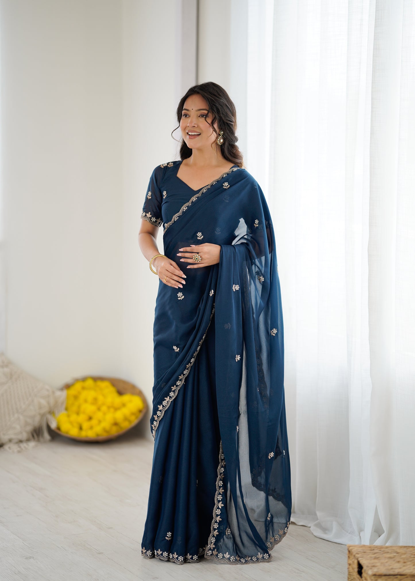 Georgette Silk Saree with Embroidery & Moti Work