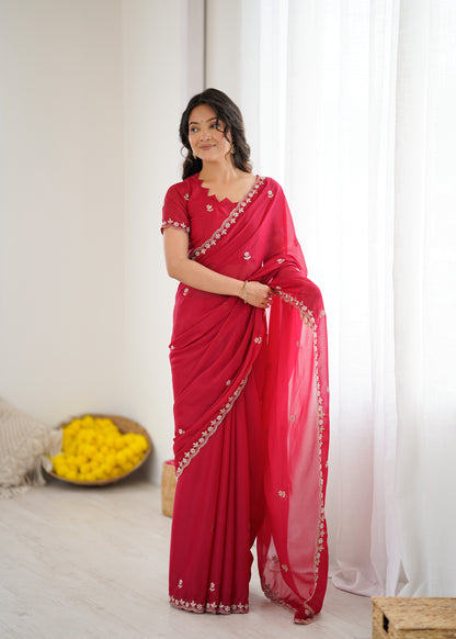 Georgette Silk Saree with Embroidery & Moti Work