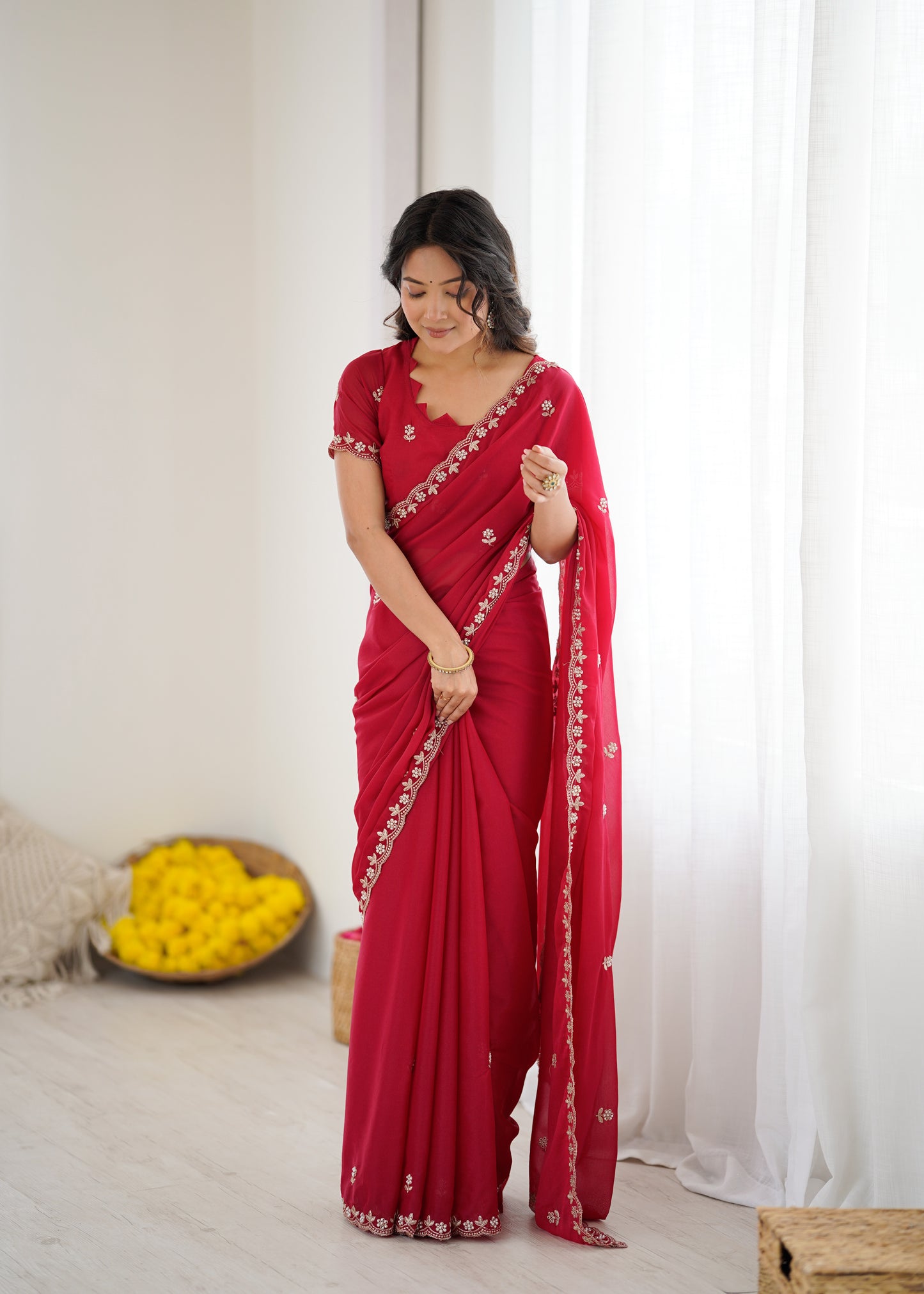Georgette Silk Saree with Embroidery & Moti Work