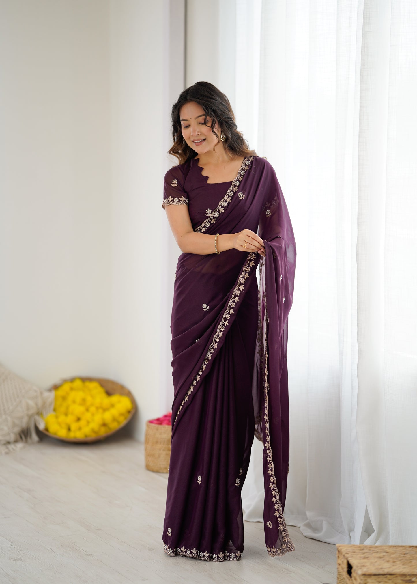 Georgette Silk Saree with Embroidery & Moti Work
