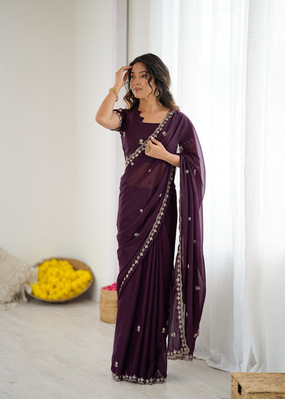 Georgette Silk Saree with Embroidery & Moti Work