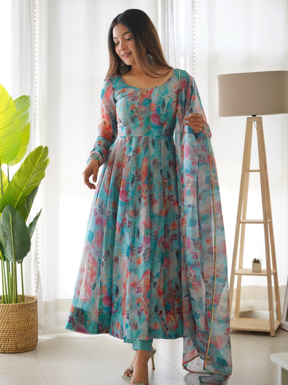 TABBY ORGANJA SILK FLAIR KALI PATTERN ANARKALLI SET