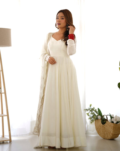 PURE ROMANSILK CHANDERI FULLY FLAIR ANARKALI SET