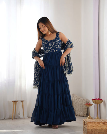Designer Pure Soft Fox Georgette Anarkali Set with Dupatta & Pant