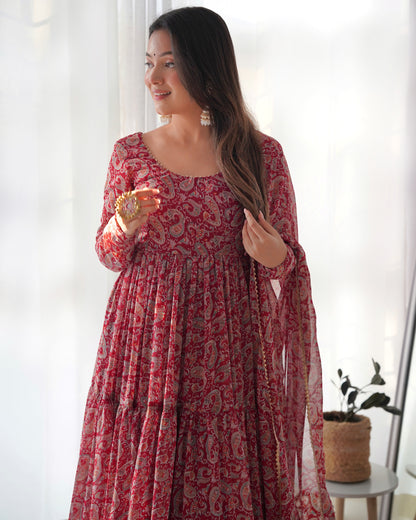 RED KALAMKARI PRINTED ANARKALI SET