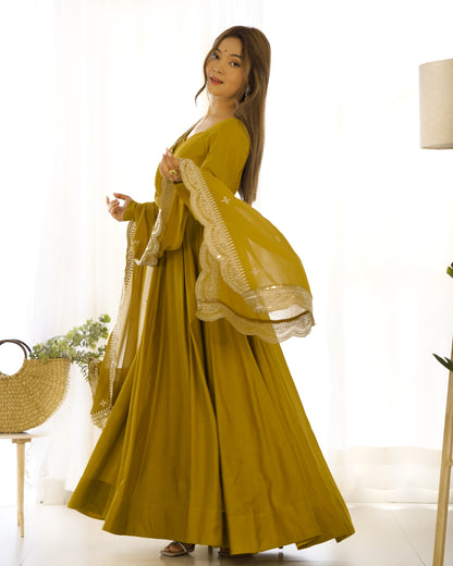 PURE ROMANSILK CHANDERI FULLY FLAIR ANARKALI SET
