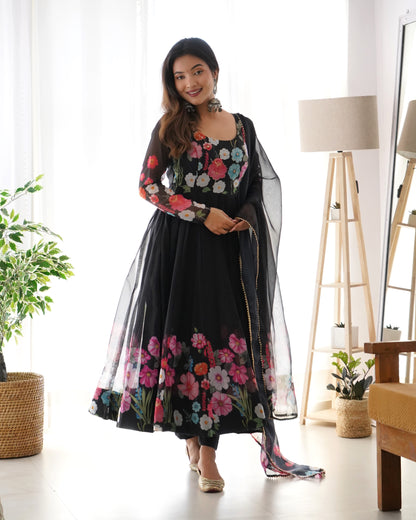 PURE SOFT ORGANJA SILK FABRIC FULLY FLAIR KALI PATTERN ANARKALI SET