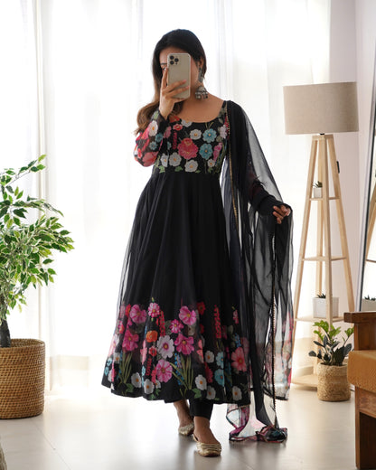 PURE SOFT ORGANJA SILK FABRIC FULLY FLAIR KALI PATTERN ANARKALI SET