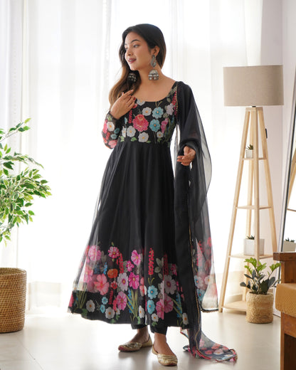 PURE SOFT ORGANJA SILK FABRIC FULLY FLAIR KALI PATTERN ANARKALI SET