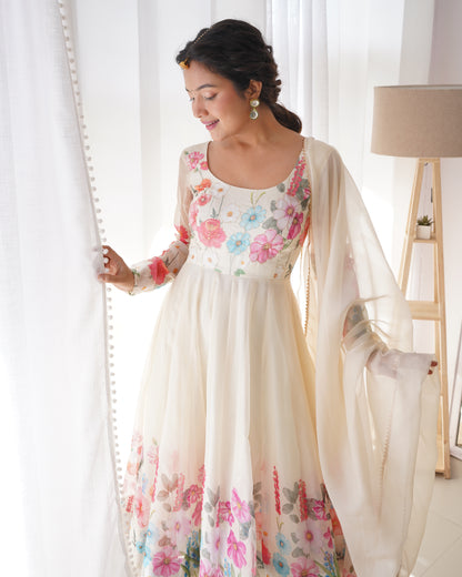 PURE SOFT ORGANJA SILK FABRIC FULLY FLAIR KALI PATTERN ANARKALI SET
