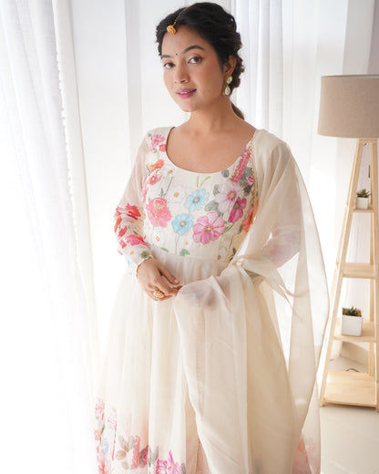 PURE SOFT ORGANJA SILK FABRIC FULLY FLAIR KALI PATTERN ANARKALI SET