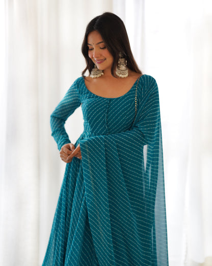 PURE FOX GEORGETTE LAHERIYA PRINT KURTA SET