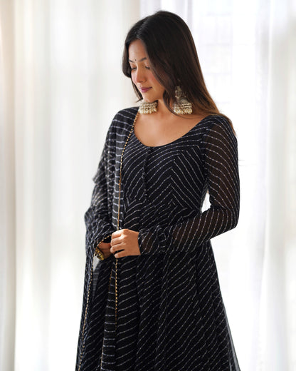 PURE FOX GEORGETTE LAHERIYA PRINT KURTA SET