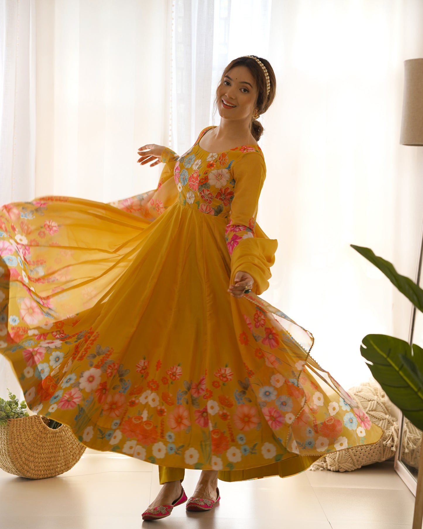 PURE SOFT ORGANJA SILK FABRIC FULLY FLAIR KALI PATTERN ANARKALI SET
