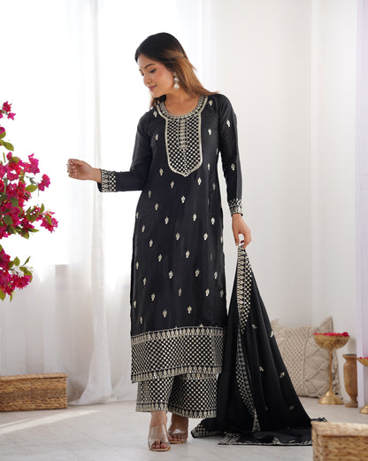 Elegant Pure Chinon Silk Embroidered Kurta Set