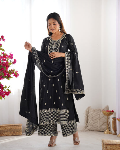 Elegant Pure Chinon Silk Embroidered Kurta Set