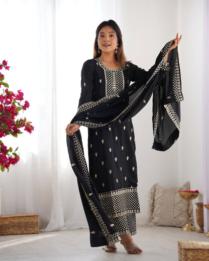 Elegant Pure Chinon Silk Embroidered Kurta Set