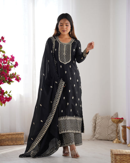 Elegant Pure Chinon Silk Embroidered Kurta Set